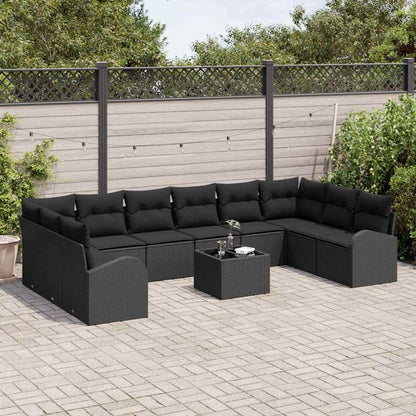 Set Divano da Giardino con cuscino 11 pcs Nero polyrattan | homemem39