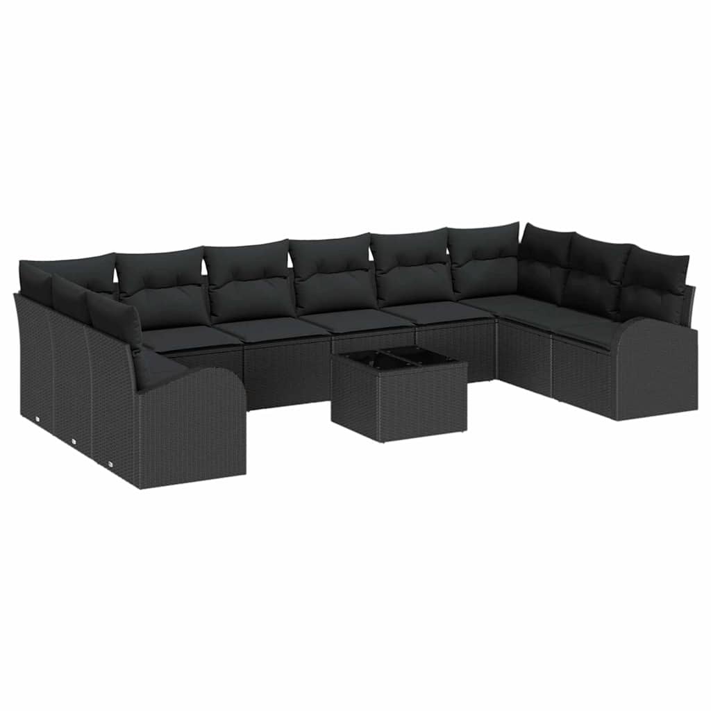 Set Divano da Giardino con cuscino 11 pcs Nero polyrattan | homemem39