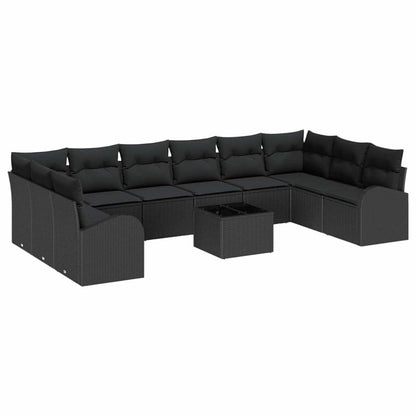 Set Divano da Giardino con cuscino 11 pcs Nero polyrattan | homemem39