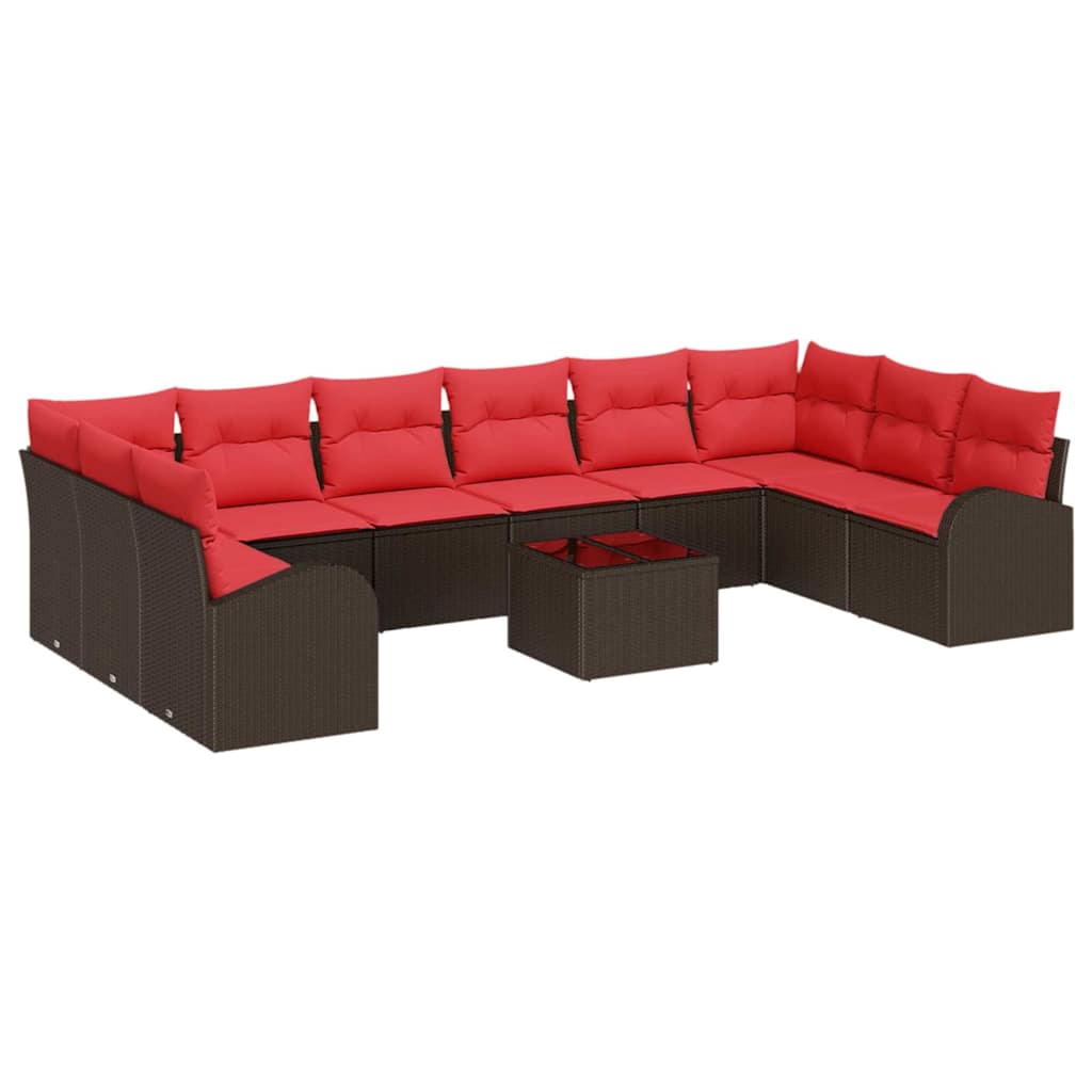 Set Divano da Giardino 11 pcs Marrone e Rosso polyrattan | homemem39