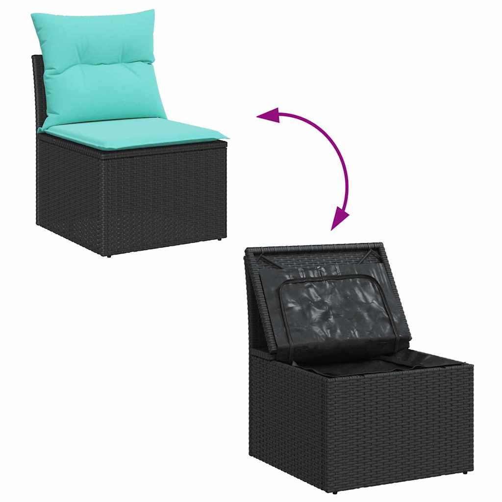 Set Divano da Giardino 11 pz Nero e Turchese polyrattan