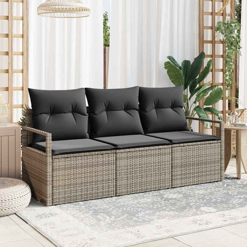 Set Divano da Giardino con cuscino 3 pcs Grigio polyrattan | homemem39