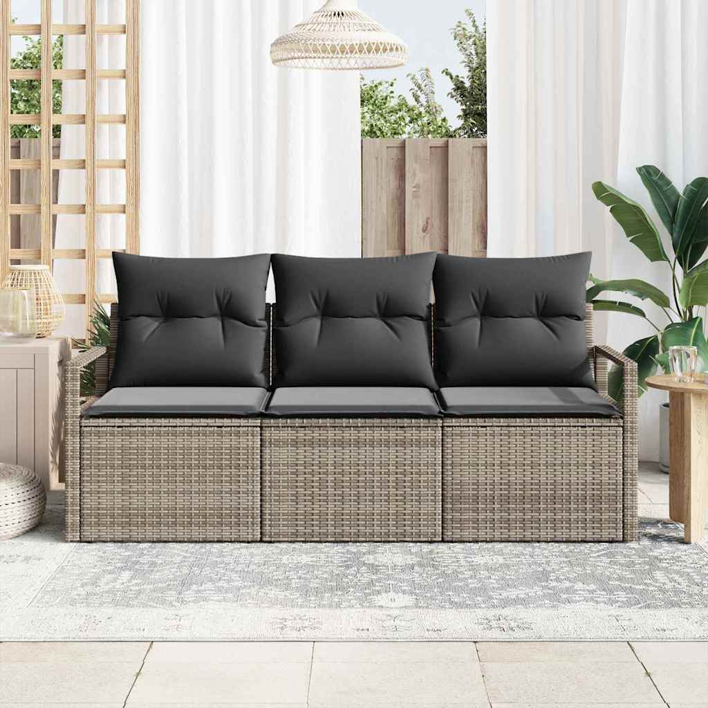Set Divano da Giardino con cuscino 3 pcs Grigio polyrattan | homemem39