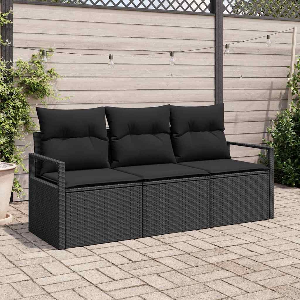 Set Divano da Giardino con cuscino 3 pcs Nero polyrattan | homemem39