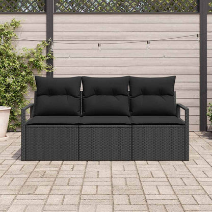 Set Divano da Giardino con cuscino 3 pcs Nero polyrattan | homemem39
