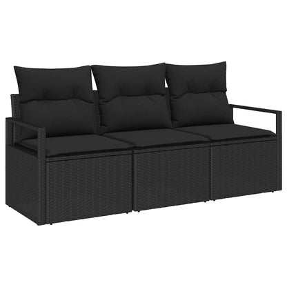 Set Divano da Giardino con cuscino 3 pcs Nero polyrattan | homemem39