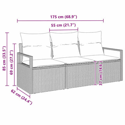 Set Divano da Giardino con cuscino 3 pcs Nero polyrattan | homemem39