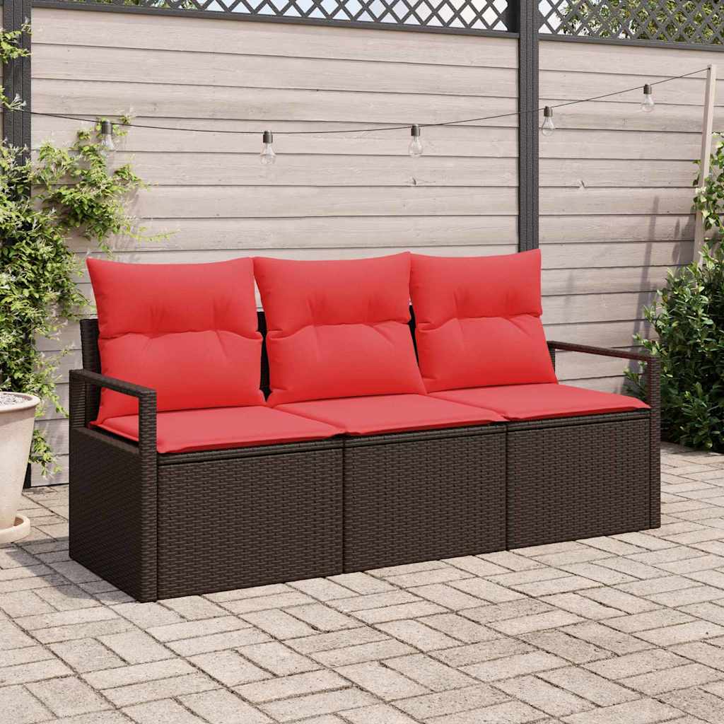 Set Divano da Giardino 3 pz Marrone e Rosso polyrattan