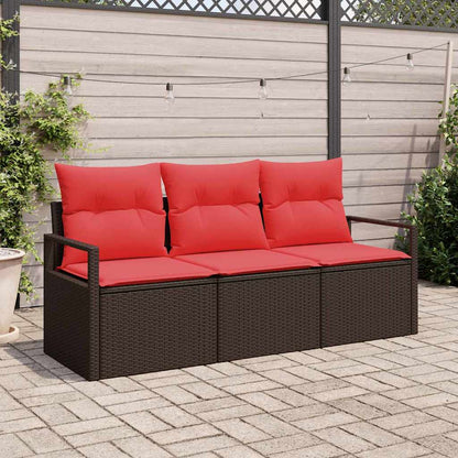 Set Divano da Giardino 3 pz Marrone e Rosso polyrattan