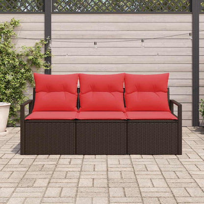 Set Divano da Giardino 3 pz Marrone e Rosso polyrattan