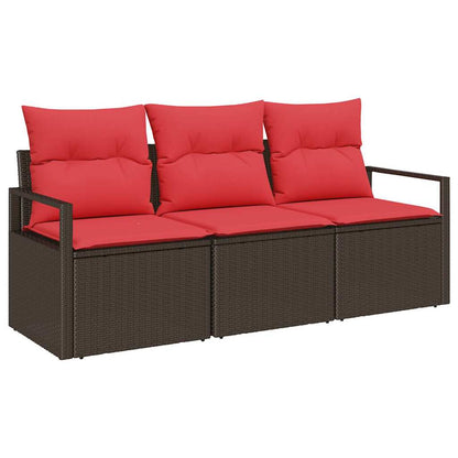 Set Divano da Giardino 3 pz Marrone e Rosso polyrattan