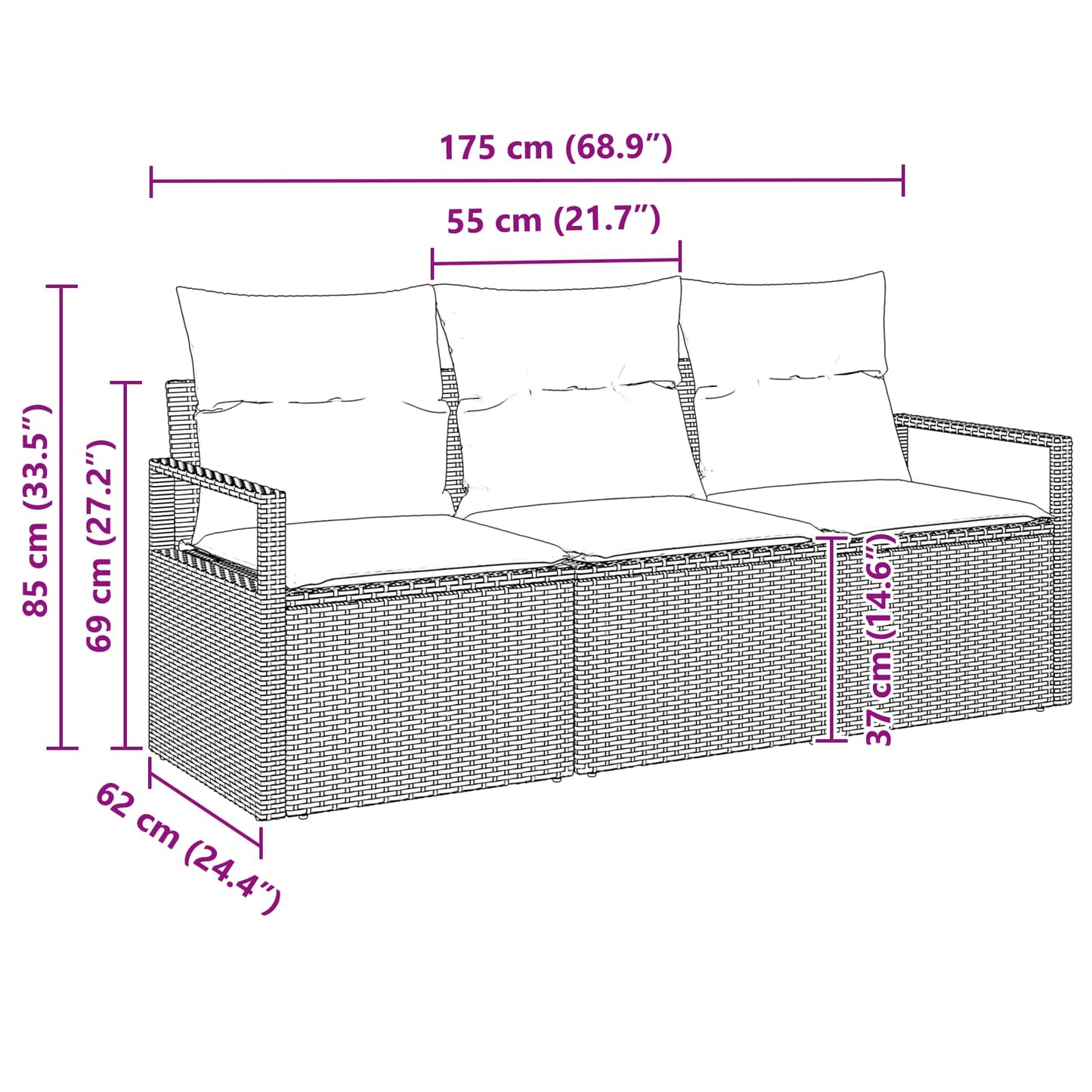Set Divano da Giardino 3 pz Marrone e Rosso polyrattan