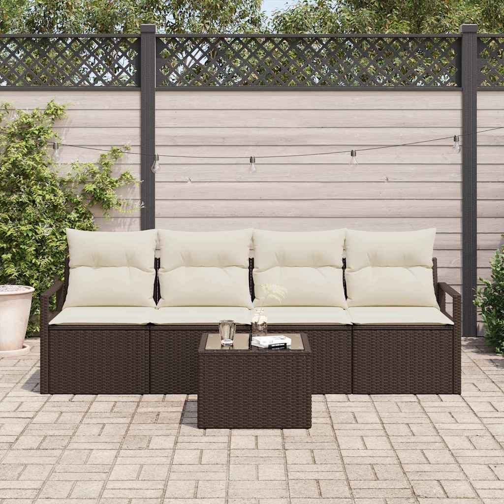 Set di divani con cuscino 5 pcs Marrone e Crema polyrattan | homemem39