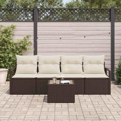 Set di divani con cuscino 5 pcs Marrone e Crema polyrattan | homemem39