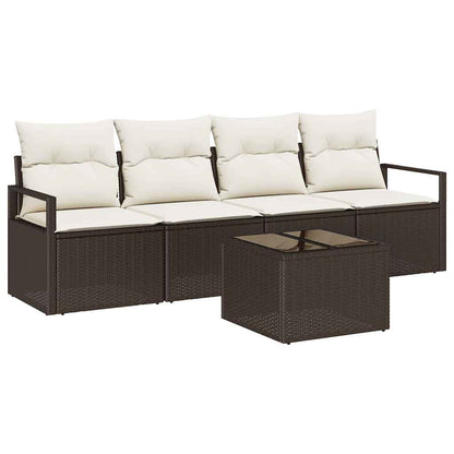 Set di divani con cuscino 5 pcs Marrone e Crema polyrattan | homemem39