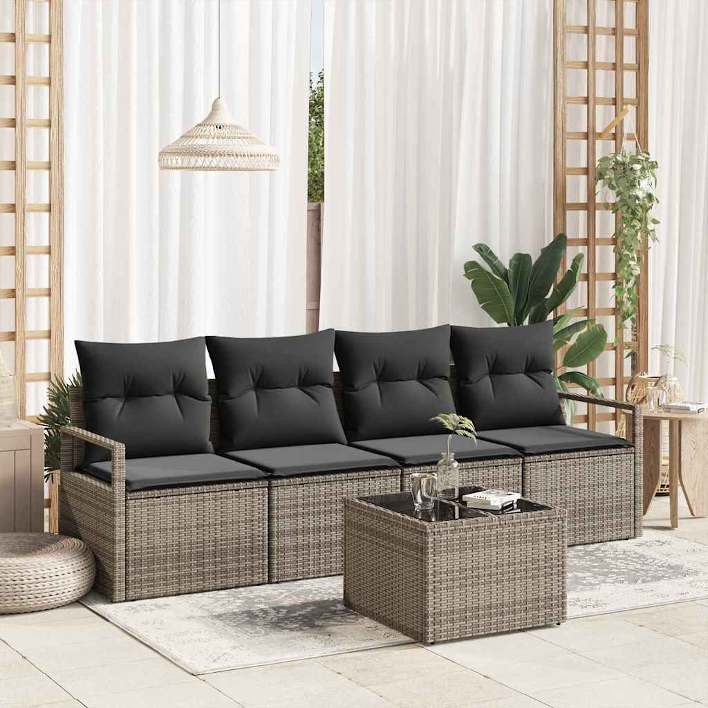 Set di divani con cuscino 5 pcs Grigio polyrattan | homemem39