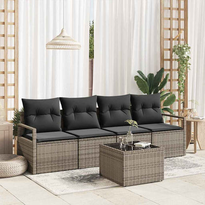 Set di divani con cuscino 5 pcs Grigio polyrattan | homemem39