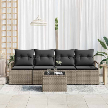 Set di divani con cuscino 5 pcs Grigio polyrattan | homemem39