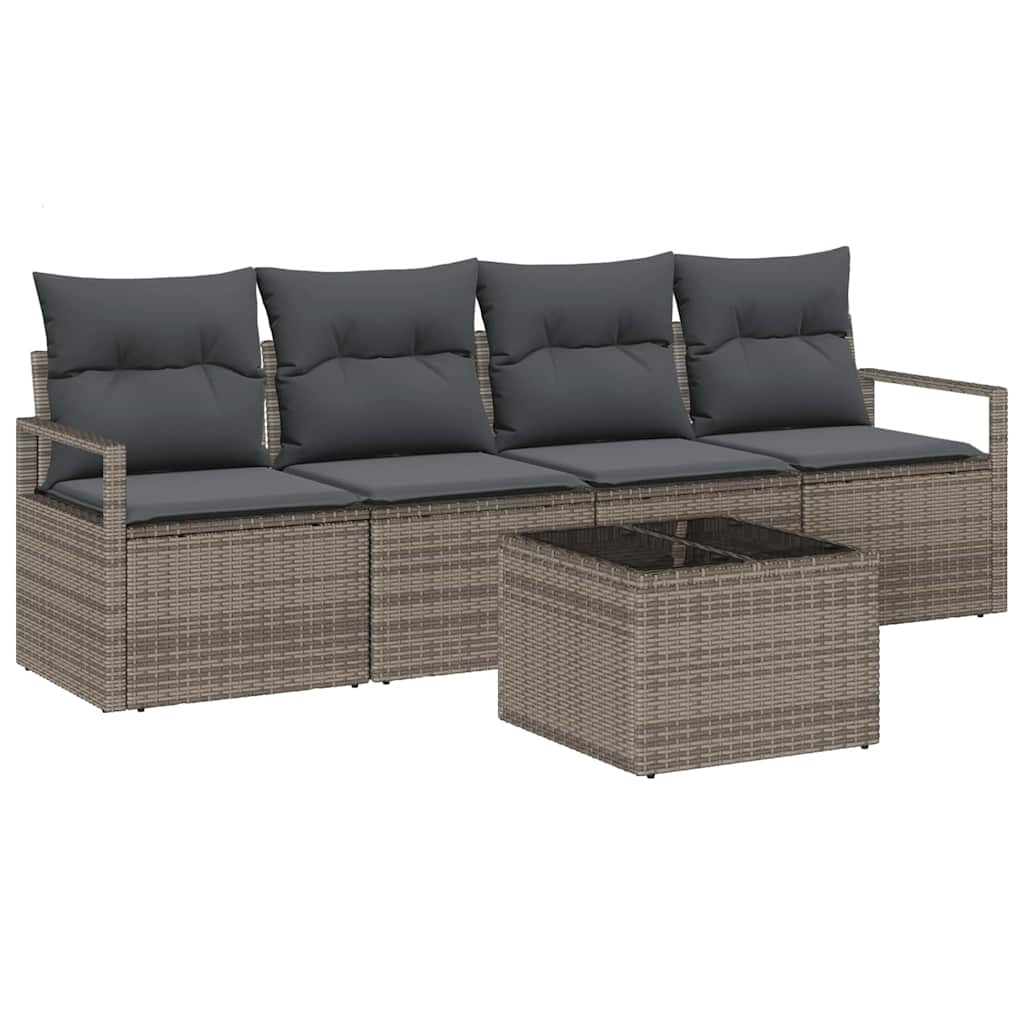 Set di divani con cuscino 5 pcs Grigio polyrattan | homemem39