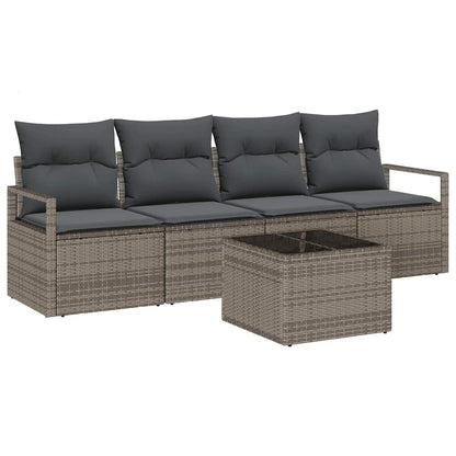 Set di divani con cuscino 5 pcs Grigio polyrattan | homemem39