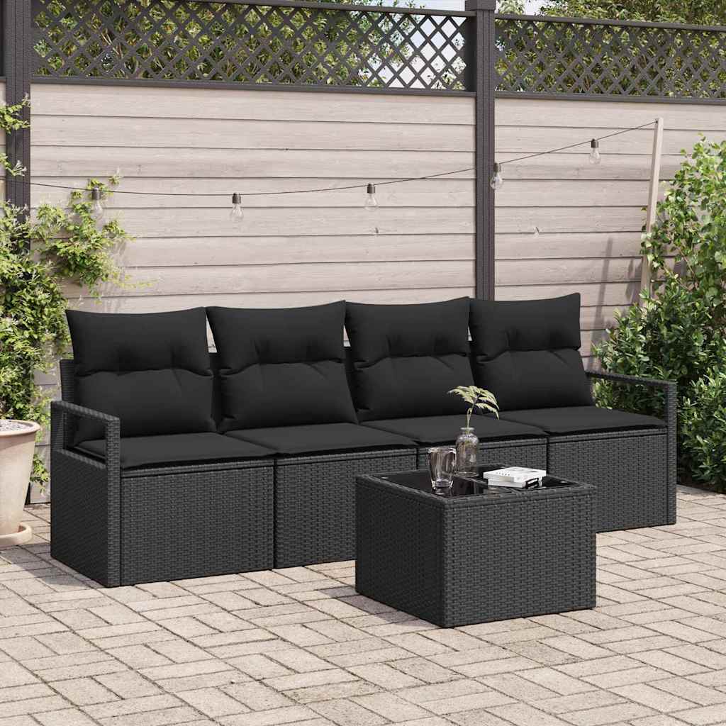 Set di divani con cuscino 5 pcs Nero polyrattan | homemem39