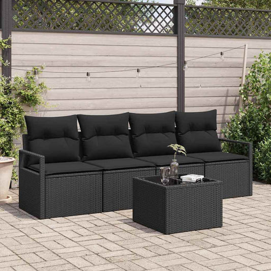 Set di divani con cuscino 5 pcs Nero polyrattan