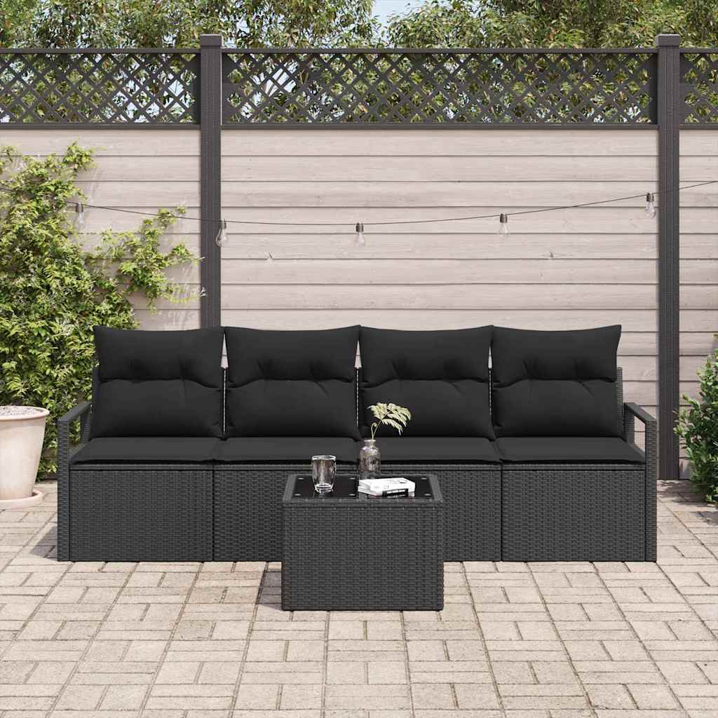 Set di divani con cuscino 5 pcs Nero polyrattan | homemem39