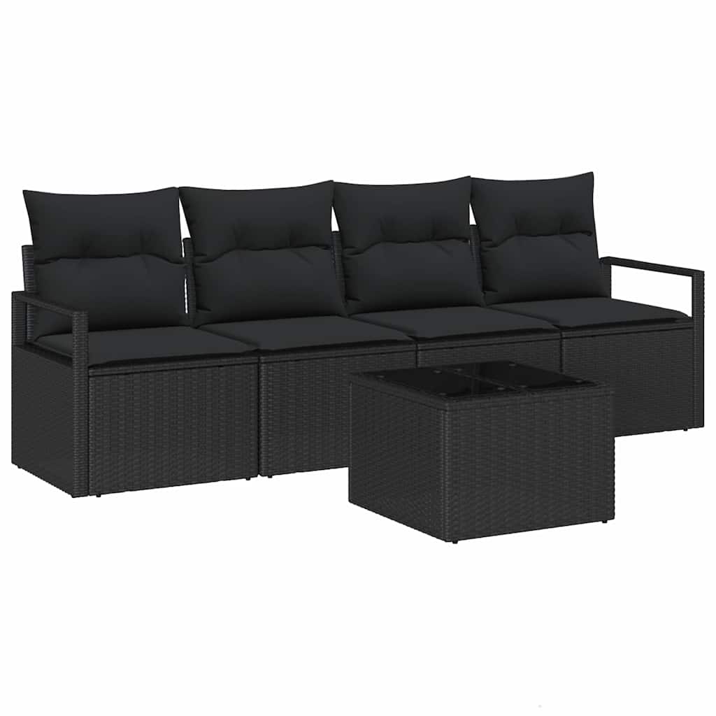 Set di divani con cuscino 5 pcs Nero polyrattan | homemem39