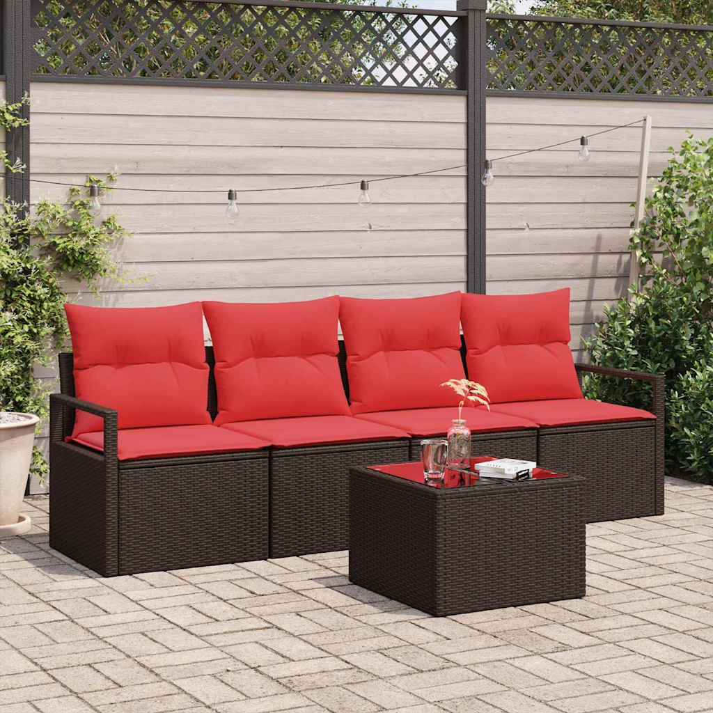 Set di divani 5 pz 4-Numero di posti Beige e Rosso polyrattan