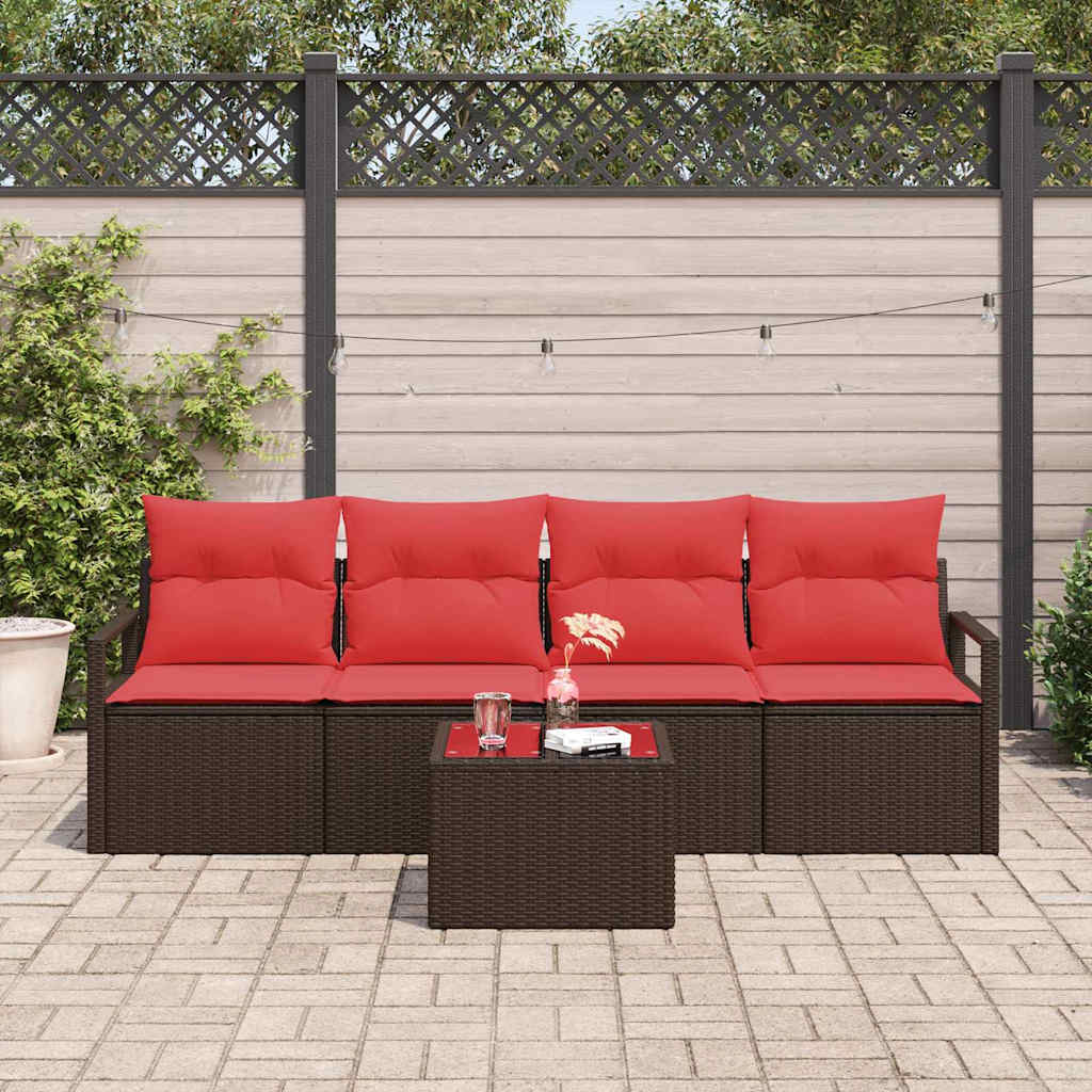 Set di divani 5 pz 4-Numero di posti Beige e Rosso polyrattan