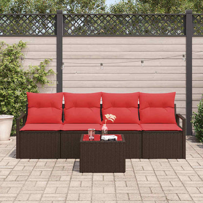 Set di divani 5 pz 4-Numero di posti Beige e Rosso polyrattan
