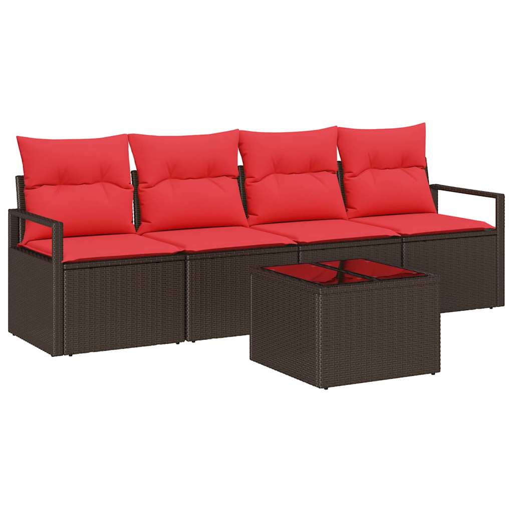 Set di divani 5 pz 4-Numero di posti Beige e Rosso polyrattan