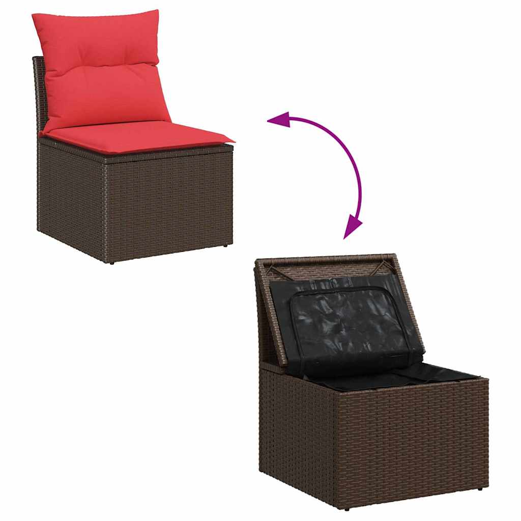 Set di divani 5 pz 4-Numero di posti Beige e Rosso polyrattan