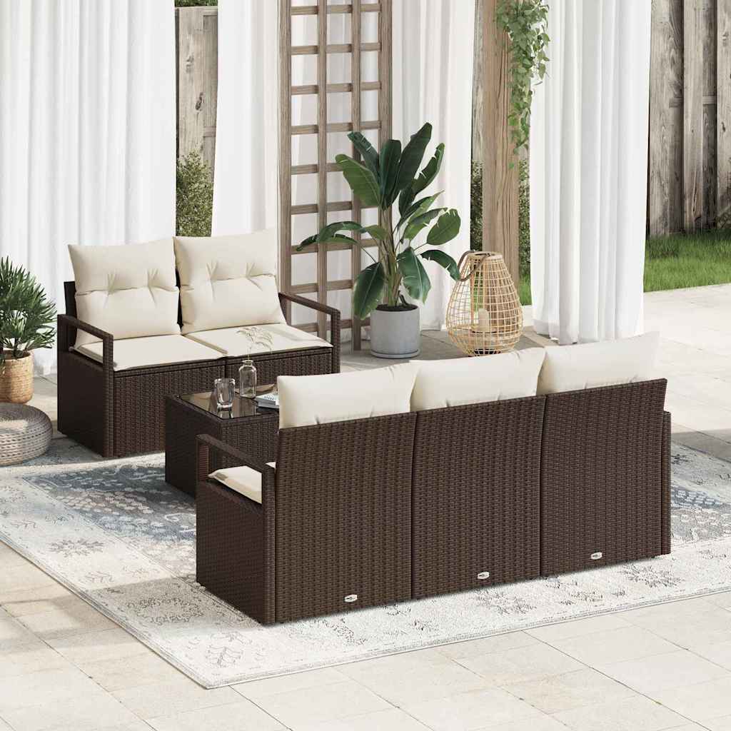 Set Divano da Giardino 6 pcs Marrone e Crema polyrattan | homemem39