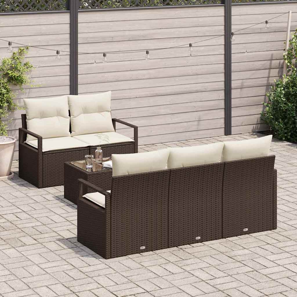Set Divano da Giardino 6 pcs Marrone e Crema polyrattan | homemem39