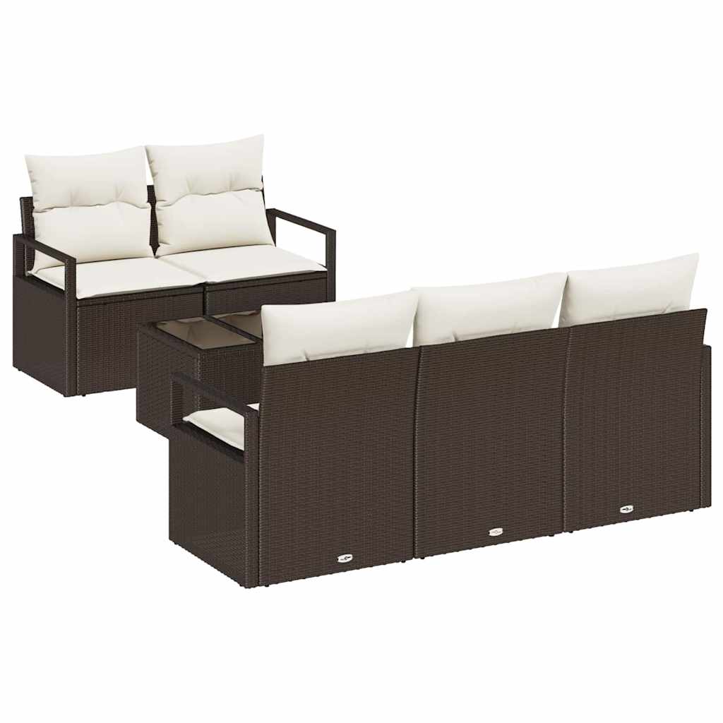 Set Divano da Giardino 6 pcs Marrone e Crema polyrattan | homemem39