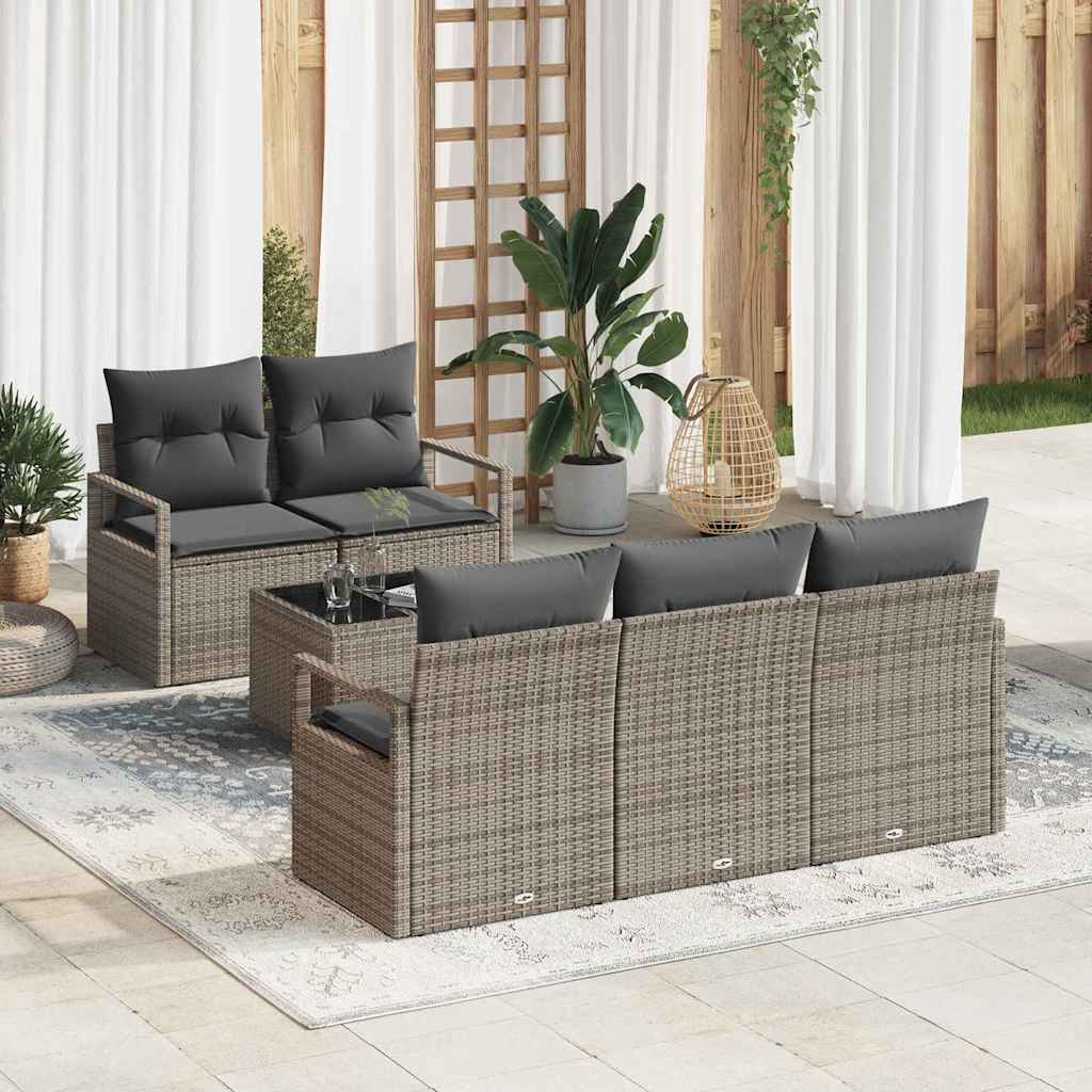 Set Divano da Giardino con cuscino 6 pcs Grigio polyrattan | homemem39