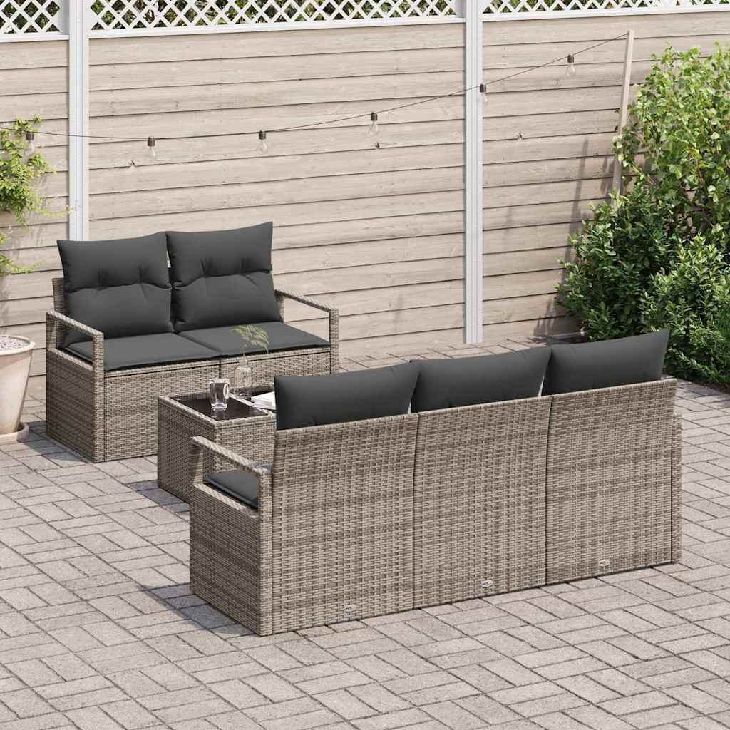 Set Divano da Giardino con cuscino 6 pcs Grigio polyrattan | homemem39