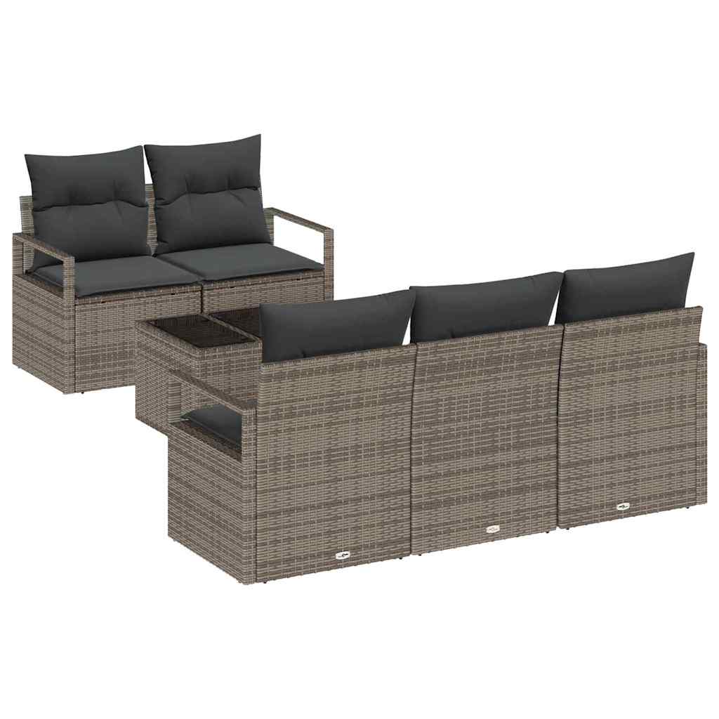 Set Divano da Giardino con cuscino 6 pcs Grigio polyrattan | homemem39