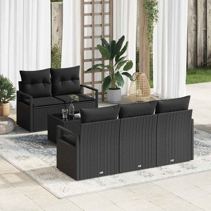 Set Divano da Giardino con cuscino 6 pcs Nero polyrattan | homemem39