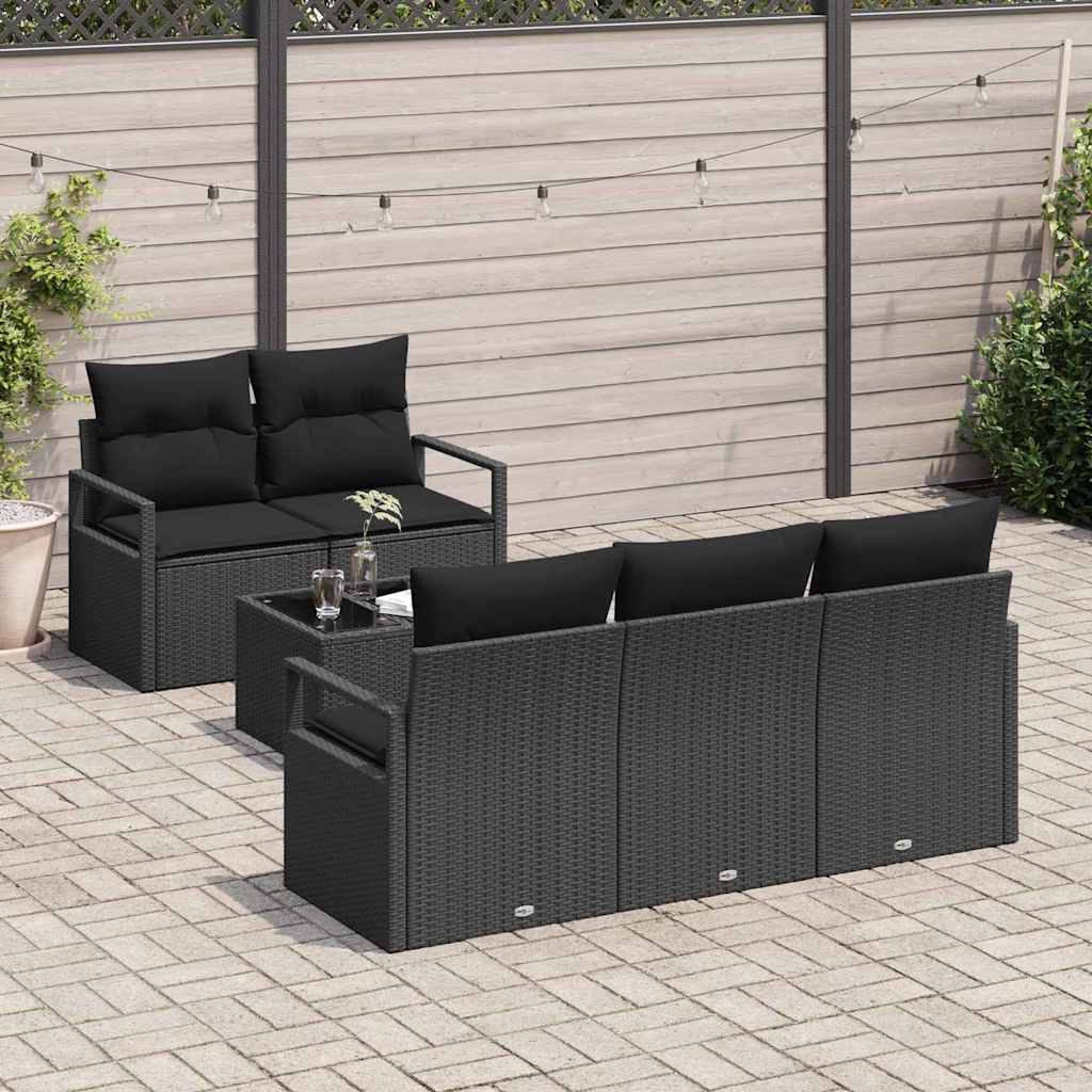 Set Divano da Giardino con cuscino 6 pcs Nero polyrattan | homemem39