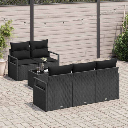 Set Divano da Giardino con cuscino 6 pcs Nero polyrattan | homemem39