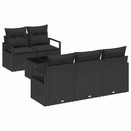 Set Divano da Giardino con cuscino 6 pcs Nero polyrattan | homemem39