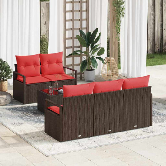 Set Divano da Giardino 6 pz 5-Numero di posti Beige e Rosso