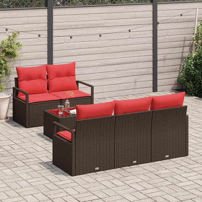 Set Divano da Giardino 6 pz 5-Numero di posti Beige e Rosso