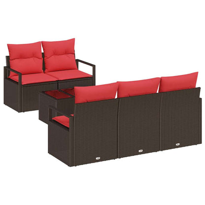 Set Divano da Giardino 6 pz 5-Numero di posti Beige e Rosso