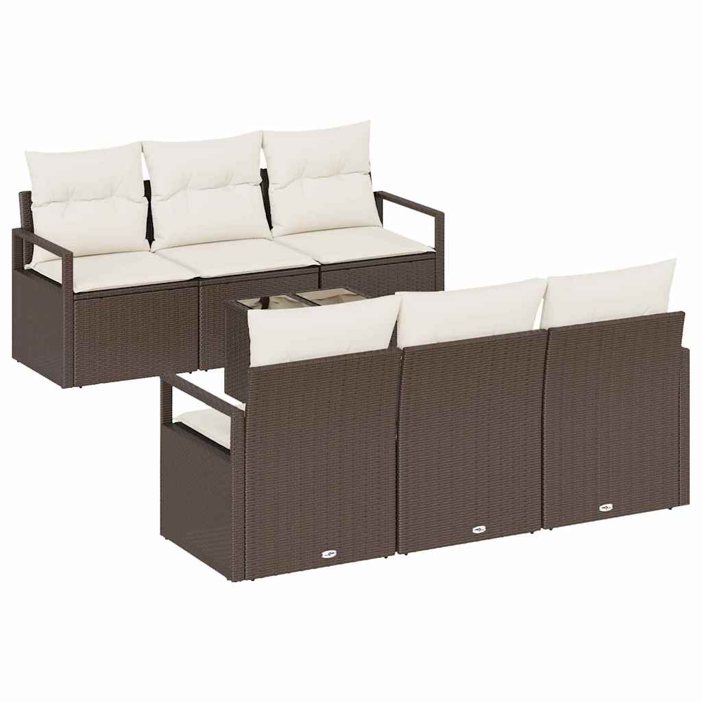 Set Divano da Giardino 7 pcs Marrone e Crema polyrattan | homemem39