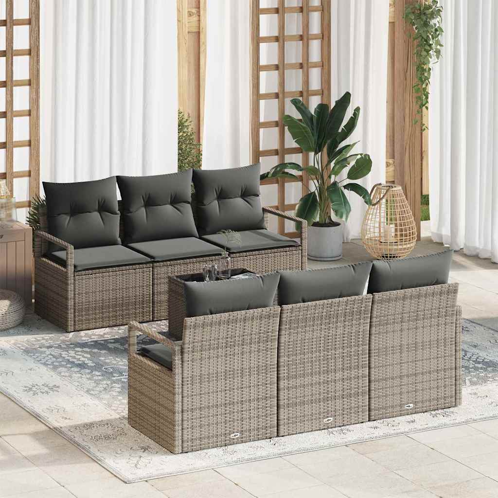 Set Divano da Giardino con cuscino 7 pcs Grigio polyrattan | homemem39