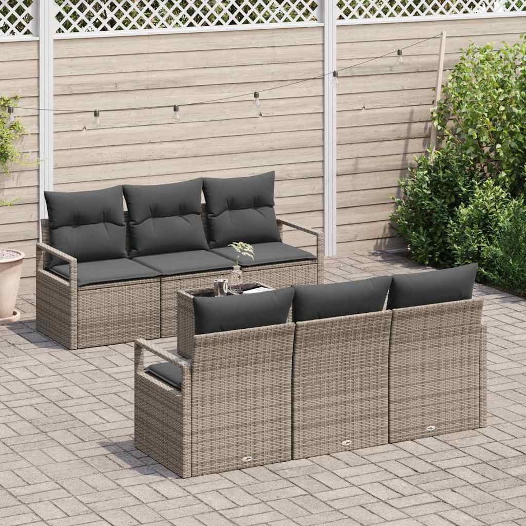 Set Divano da Giardino con cuscino 7 pcs Grigio polyrattan | homemem39