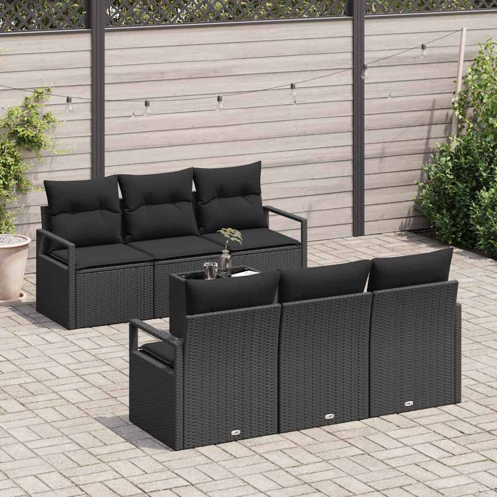 Set Divano da Giardino con cuscino 7 pcs Nero polyrattan